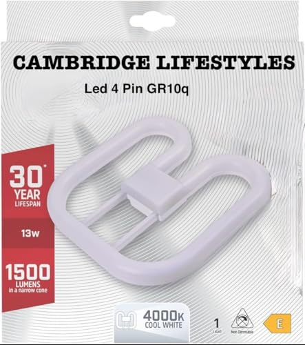 Cambridge Lifestyles ® LED 2D Lamp, GR10Q 4-pin GR8 4 Pin Base, 13W = 28W 1500 Lumens, 4000K Cool White, 30 Years LifeSpan (NEW LED Replace Fluorescent LAMP)