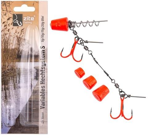 Zite Fishing Variables Hechtsystem | Größen S (9 cm) & L (13 cm) | Für 15–20 cm und 21–26 cm Gummifische | 4 Bleigewichte 5g 10g 15g 20g | Screw-Rig mit Stahlvorfach & Stinger