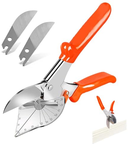 Mitre Shears, Multi Angle Miter Shear Cutter with 45 to 135 Degrees, Adjustable Angular Sharp Cutting Scissors with 2 Spare Blades for Cutting PVC Softwood Plastic Cord Cover