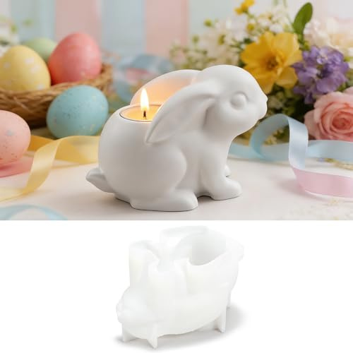 Moldes de silicona para fundición de Pascua, conejo de silicona para primavera, conejo de Pascua, moldes de yeso de silicona para fundición de yeso