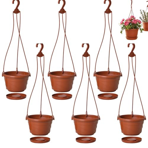 AwnsIMfreien Hanging Planter for Outdoor Plants, 6 Pack Hanging Baskets for Plants Outdoor, Plastic Planter with Drainage Holes & Hook for Balcony Garden Decor, Plant Basket