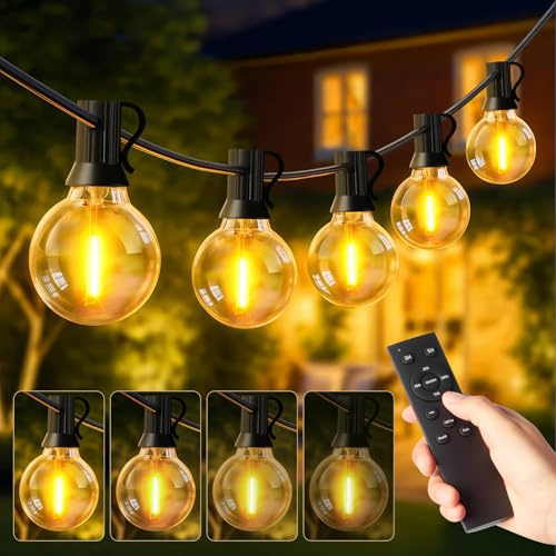 TOPIOM G40 Außen Lichterkette mit Fernbedienung Dimmbare LED Glühbirnenkette mit Timer-Funktion Wasserdicht 3 Modi Warmweiß 2700K für Garten Hochzeit Weihnachten Party Innen (15M)