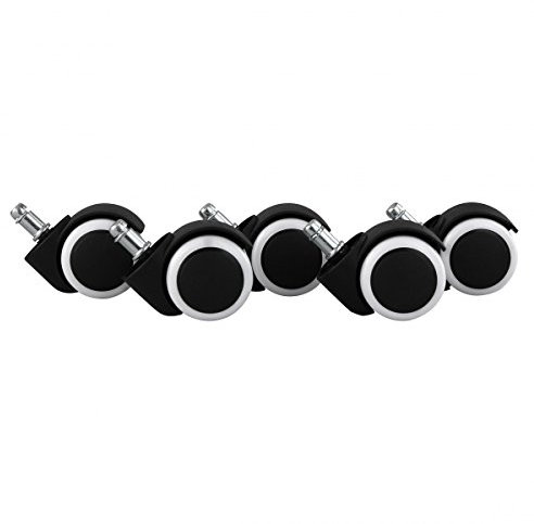 AMSTYLE Hartbodenrollen 5er Set gebremste Rollen für Bürostuhl Schwarz/Weiß Stift 11mm/Durchmesser 50mm Parkettrollen für Parkett Laminat Linoleum Drehstuhlrollen Stuhlrollen für Harte Böden