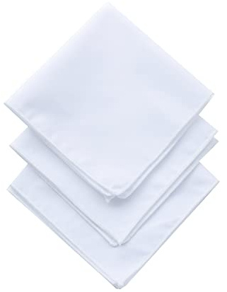 3-Pk Mens Cotton White Pocket Square with Color Border(10 Colors)