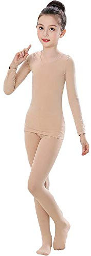 G-LIKE Mädchen Ballett Body Tanzkleidung - Professionelle Tanzbodys Bodysuits Klassische Tänze Performance Übung Kostüm Lange Ärmel Trikot Strumpfhose Unitard für Kinder Erwachsene (Beige, L)