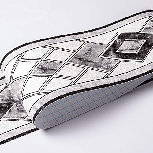 Banggo, Carta da parati per bordo impermeabile con motivo 3D, rimovibile, autoadesiva, per cucina, bagno, adesivo da parete, 10,6 x 500 cm, colore grigio