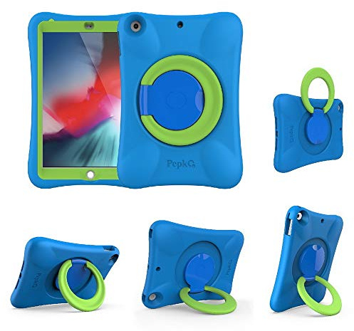 NLR FUN Funda para Niños para iPad, a Prueba de Golpes para iPad de 10,2, 9.ª/8.ª/7.ª generación (2021/2020/2019) Estuche Protector Ligero de Cuerpo Completo con Asa/Soporte Plegable (Azul + Verde)