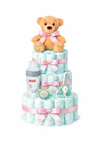 Tarta de pañales NUK rosa (Talla 3 (4-9 kg)) by MomentosGourmet Añade tu dedicatoria personalizada. Regalo para bebé muy práctico. Cesta Canastilla recién nacido. Diaper Cake