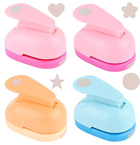 4PCS Perforatrice à Levier Pour Projets DIY Scrapbooking Création de Cartes Déco Motif (Rond + Étoile + Amour + Sakura)