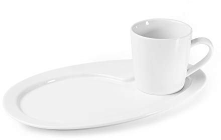 Holst Porzellan KT 005 Set 2 MP Plato de Desayuno de Porcelana con Taza de café Anna, 0,24 L, Blanco | Plato de desayuno (0,24 L, 27,5 x 9 cm)
