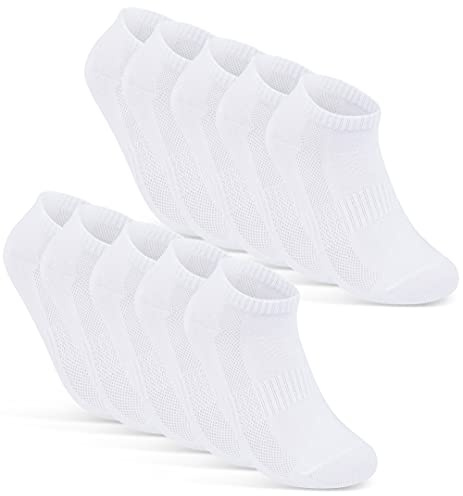 10 Par Sneaker Strumpor Herr Dam Ankelstrumpor Andas med Mesh Bomull Svart Vit Grå 16510 (43-46 Vit)
