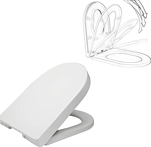 WC Sitz, D-förmiger rutschfester Toilettensitz, weißer Toilettendeckel mit sanfter Absenkfunktion, Toilettenabdec kung mit einfacher Montage und Demontage