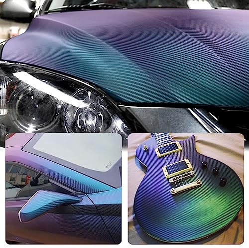 Carbon Fiber Vinyl Wrap, Gloss Purple Vinyl Wrap for Car, Charming Chameleon Blue to Purple Self Adhesive 1ft x 5ft DIY Car Film Bubble Free 1 Roll