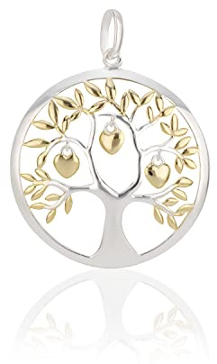 NKlaus Ciondolo albero della vita da 25 mm in argento Sterling 925 con tre cuori in oro lucido 13124