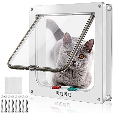 WeeGoo Large Cat Flap (OD 25 x 23.5 cm) Lockable Cat Flaps Pet Door for Cats and Small Dogs, 4Way Locking Dog Flap Doors for Interior Exterior, Easy Fitting Weatherproof Silent (White)