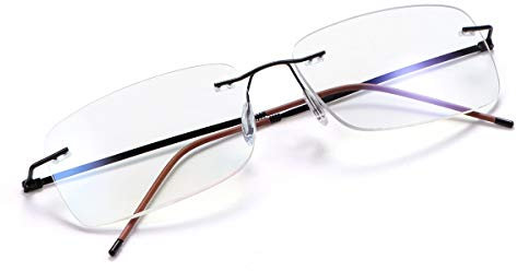 Rimless Progressive Multifocus Reading Glasses Blue Light Blocking No Line Multifocal Computer Readers for Women Men Unisex Rectangular Eyewear Titanium Lightweight Magnification Presbyopia Eyeglasses