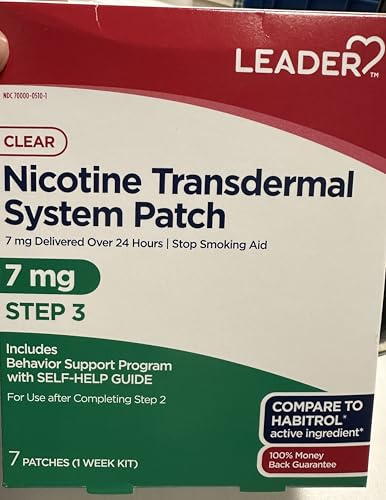 LEADER Nicotine Patch Stop Smoking Aid, Step 3 7 mg, Nicotine Transdermal System, 7 Count