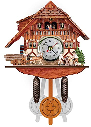 FAMKIT Reloj de cuco de madera con péndulo despertador de pared decoración para sala de estar, dormitorio, cafetería, restaurante, hotel (2412653-AM97-120533-XVS)