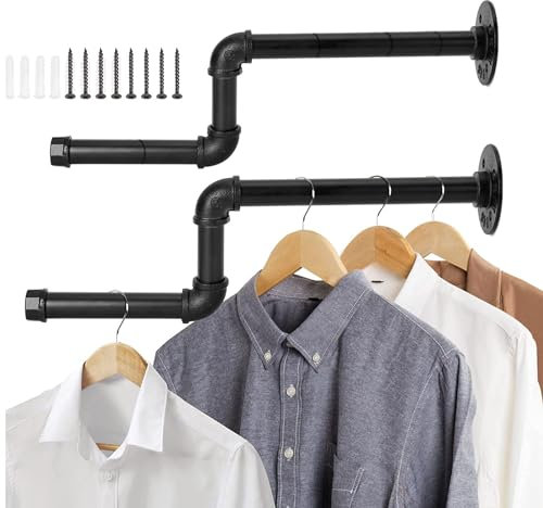 Supernic Wall Mounted Clothes Rail 43cm Set of 2 Industrial Pipe Towel Rail Detachable Hanging Garment Rack Clothes Pole Hanging Rustic Iron Display Holder