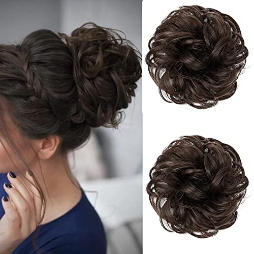 JJstar 2er-Set lockige Dutt Haarteile mit Gummiband für Messy Buns | Haargummis mit Haaren für Hochsteckfrisuren und Pferdeschwänze, zur Haarverlängerung für Damen und Mädchen