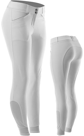 Equinavia Astrid Womens Silicone Full Seat Breeches | Mid Rise Riding Pants with Phone Pockets - White/Light Gray - 26