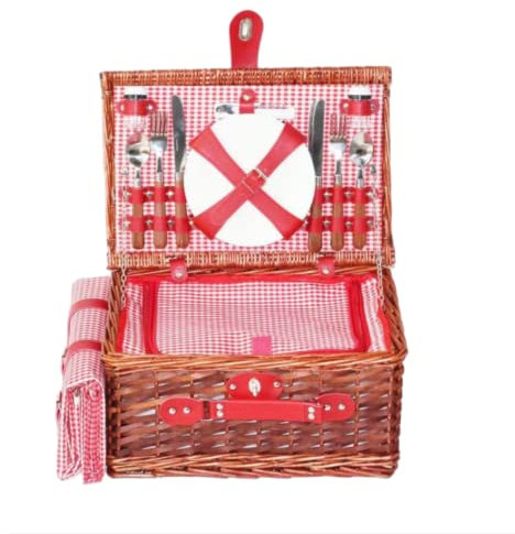Reise-Camping-Picknick-Korb Handgefertigtes Picknickkorb-Set aus Weidengeflecht für 4 Personen mit wasserdichter Picknickdecke, Besteck, Korkenzieher für die Familie im Freien Picknickkorb & Organizer