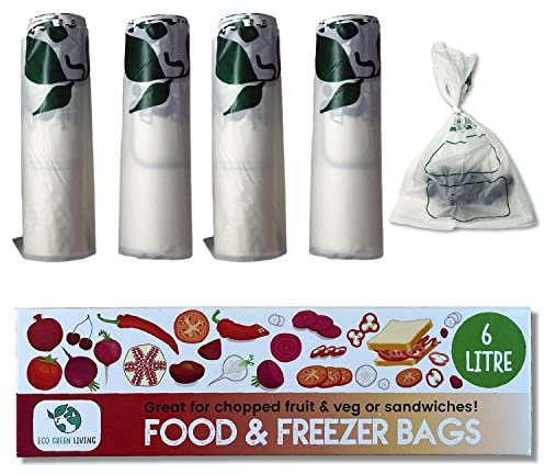 Eco Green Living 6 Liter Plastikfreie Lebensmittel- und Gefrierbeutel, Große Gefrierbeutel für Lebensmittel und Lagerung, Entwickelt für den Natürlichen Abbau, 20 Beutel, 4er-Pack