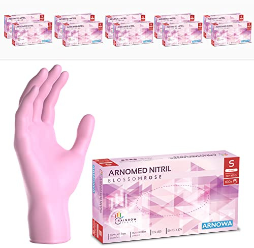 1000x ARNOMED® Guantes nitrilo talla S Rosa, Guantes desechables quirurgicos y laboratorio, Luvas nitrilo descartaveis sin polvo y látex, Manoplas nitrilo en XS, S, M, L, XL, XXL