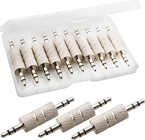 RUNCCI-YUN 10Stück Klinkenstecker 3.5 mm Stereo,3,5mm Stecker auf Stecker Audio Adapter, Silber, 3 polig, 3,5mm Stereo Klinke auf 3,5mm Stereo Klinken Adapter, 1/8 inch Audio Kupplungsstecker