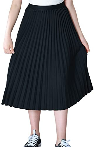 Maeau Mädchen Plisseerock Einfarbiger Faltenrock Gummizug in der Taille | Rock Lang für Freizeit/School/Strand/Party/Tanz, mit Weichem Futter, 4–16 Jahre/110-165cm