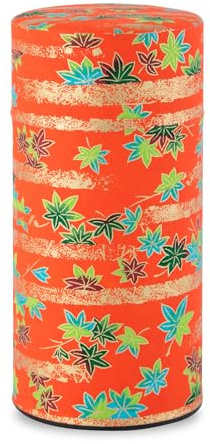 NOREN] Japanische Washi Teedose für Losen Tee 200g (Momizi - Rot) / Mit Luftdichtem, Feuchtigkeitsbeständigem, Innenverschluss