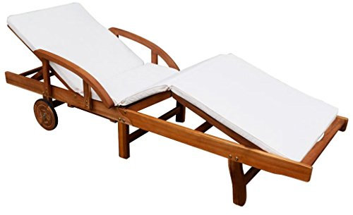 BULANED Sonnenliege mit Polster, Gartenliege, Liegestuhl, Sonneninsel Outdoor, Sonnenstuhl, Gartenmöbel, Bäderliege, Relaxliege, Terrasse, Massivholz Akazie