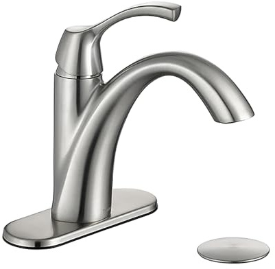 TimeArrow Brushed Nickel 1-Handle Single Hole Bathroom Faucet, 3-Hole Deck Plate, Pop-Up Drain and Water Supply Lines Included, TAF206-BN