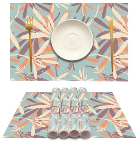 MAYCARI Manteles Individuales Lavables con Bonitos Motivos, Juego de 6 Salvamantele Individuales de Plastico PVC Resistentes al Calor Antideslizantes para Cocina, Restaurante 45x30 cm