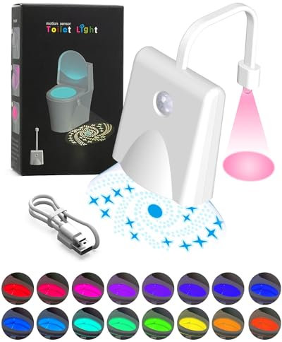 Rantizon Toilet Light - 2024 Upgraded USB Rechargeable Motion Activated Toilet Seat Light Sensor, 16 Color Waterproof Cool Gadgets for Men