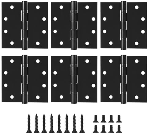 4.5 Heavy Duty Stainless Steel Door Hinge, 6 Pack 4.5 x 4.5 Inch Ball Bearing Door Hinges with Square Corners for Commercial and Residential Doors, Matte Black