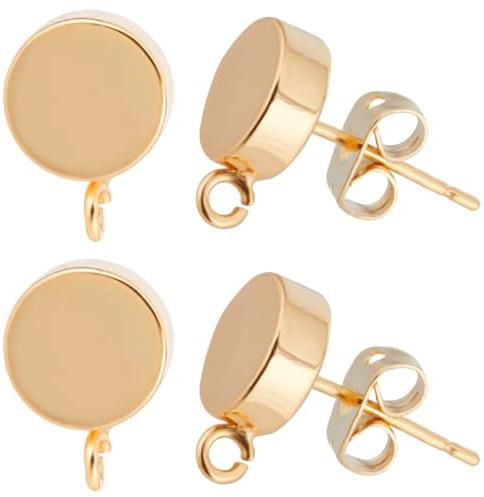 Beebeecraft 1 caja de 20 piezas de Aretes Chapados En Oro de 14 quilates Aretes Redondos Planos Alfileres de Plata de Ley con Lazo Y 20 tuercas para Orejas para Joyería Suministros para Hacer Aretes