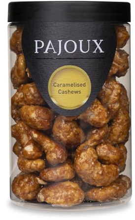 Pajoux Caramelised Cashews (Large) 240g | Honey Caramelised Cashew - Whole Cashews - Honey Caramelised Nuts - Roasted Nut - GMO Free - Nuts in a Gift Jar
