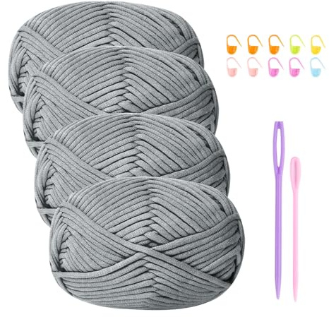 Häkelgarn Baumwolle Häkelwolle Chenille Wolle zum Häkeln 4 X 50g Häkelwolle,Crochet Yarn Dickes Baumwoll-Nylon-Mischgarn Häkelgarn für Anfänger Graues Garn