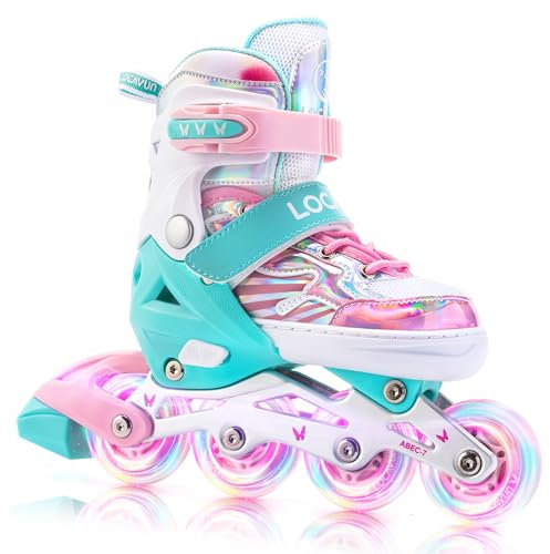 Locavun Inliner Kinder 4 Größen Verstellbare Inline Skates für Mädchen Größe 26-29 29-34 30-35 Inlineskates mit 82A PU Rollen Rollerskates