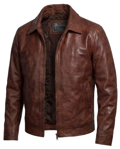 Mens Leather Jacket - Real Lambskin Classic Vintage Style Leather Jackets For Men Brown Leather Jacket for Mens (US, Alpha, X-Large, Regular, Regular, Brown)