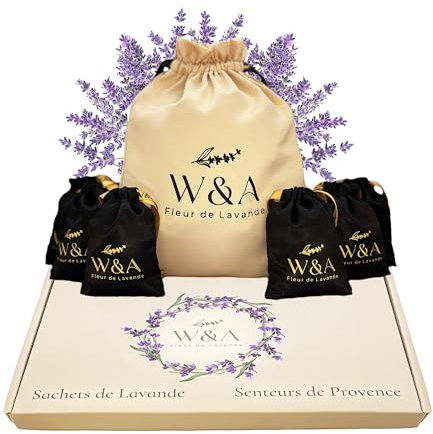 Sacchetti di Lavanda Profumati in Raso Nero (8 bustine) per Armadio | Antitarme Naturale | Lavanda Francese della Provenza | Ultima Raccolta | Confezione Regalo | Bustina Riutilizzabile | 120g