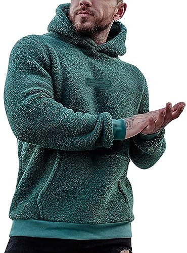 DUHENWU Chaqueta de forro polar para hombre, con capucha, de estilo teddy, con bolsillo con cierre, sudadera de forro polar, cálido, de felpa, con bolsillo de canguro, de felpa esponjosa, sudadera con