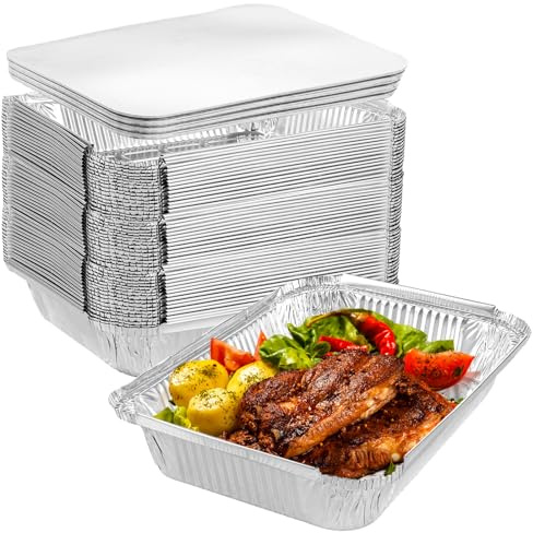 WOPPLXY 50 Stück Alu Grillschalen, 1150 ml Aluschalen mit Deckel, Aluschalen Grill für Backen, Braten, Kochen