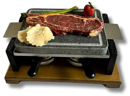 Piedra Piedrasar Volcánica para Carne de 20x25x3 cm con Surco Antigoteo para Asar carne apta Para Horno-Parrillas-Fuego Directo