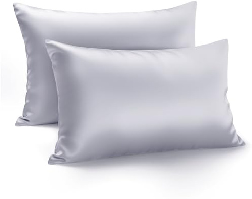 Zenssia Luxus Satin Kissenbezug 50x70 2er Set Weich wie Seidenkissenbezug 50x70 Haar- und Hautpflege mit Reißverschluss, Hellgrau