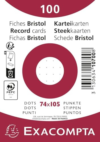 Exacompta 40 Packungen 100 Karteikarten in Folie Dots 74x105 mm Weiß