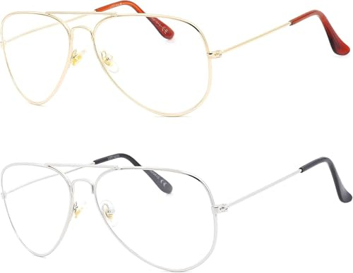 NEW VISION 2 Pack läsglasögon herr retro pilotglasögon UV400 läsglasögon för män kvinnor NV8132 (guld silver, 2,5, diopter)