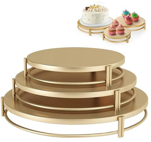 Ysislybin Set Di 3 Alzate Rotonde Per Cupcake, Espositore Per Dessert In Metallo, Supporti Per Piatti, Alzatine Per Allestimenti, Alzate Per Buffet Rotonde, Per Matrimoni, Compleanni, Feste (Oro)