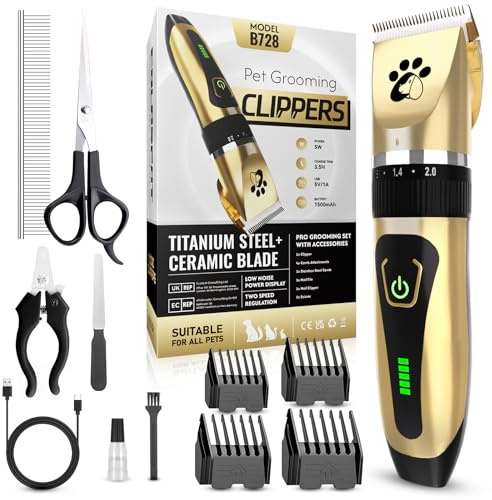 Dog Clippers Cordless, Professional Pet Clippers, 2-Speed Low Noise Dog Grooming Kit, Pet Trimmer for Small Large Thick Hair Dogs Cats
